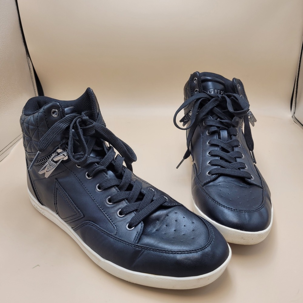 GUESS Los Angeles Mens Black High Top Quilted Zipper Sneakers Shoes Street Sz 9